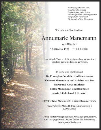 Anzeige von Annemarie Manemann von OM-Medien