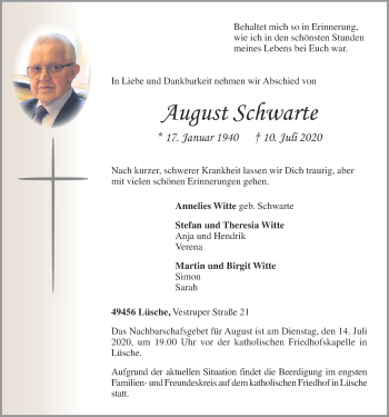 Anzeige von August Schwarte von OM-Medien