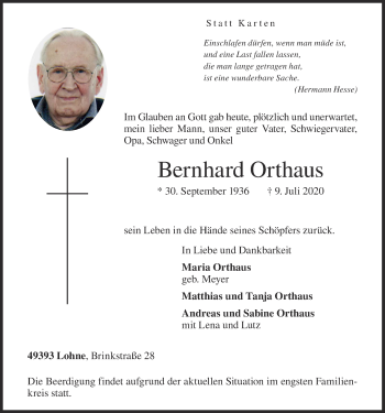 Anzeige von Bernhard Orthuas von OM-Medien
