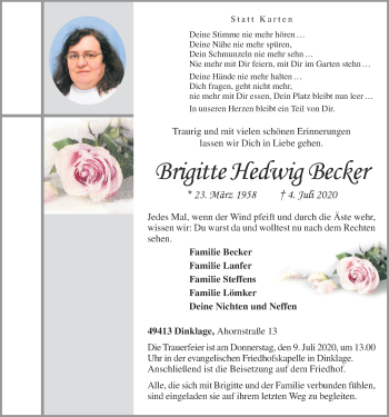 Anzeige von Brigitte Hedwig Becker von OM-Medien