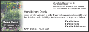 Anzeige von Dora Hess von OM-Medien