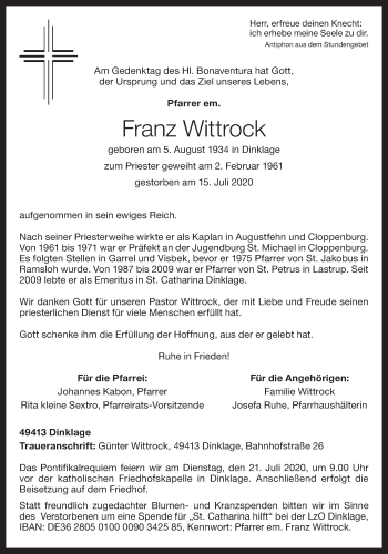 Anzeige von Franz Wittrock von OM-Medien