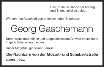 Anzeige von Georg Gaschemann von OM-Medien