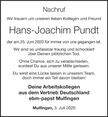 Anzeige von Hans-Joachim Pundt von OM-Medien