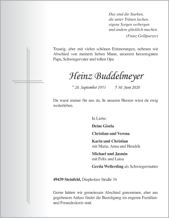 Anzeige von Heinz Buddelmeyer von OM-Medien