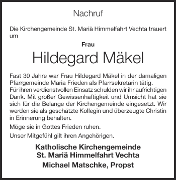 Anzeige von Hildegard Mäkel von OM-Medien