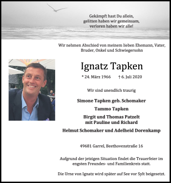 Anzeige von Ignatz Tapken von OM-Medien