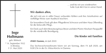 Anzeige von Inge Holtmann von OM-Medien