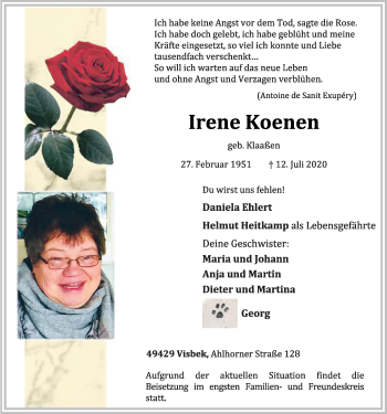 Anzeige von Irene Koenen von OM-Medien