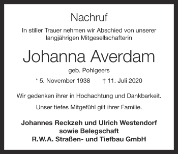 Anzeige von Johanna Averdam von OM-Medien