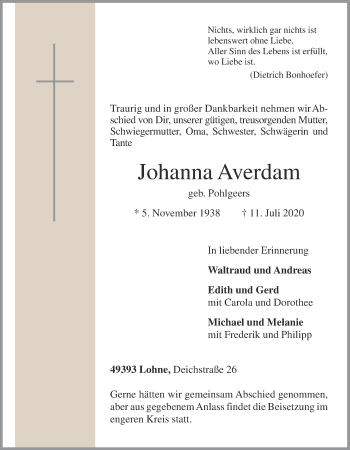 Anzeige von Johanna Averdam von OM-Medien
