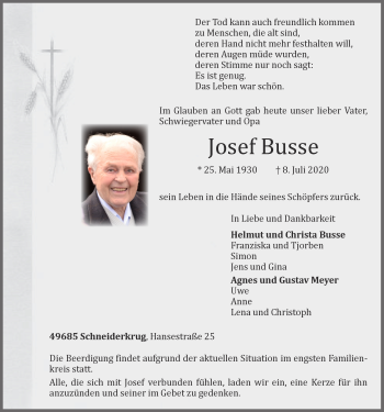 Anzeige von Josef Busse von OM-Medien
