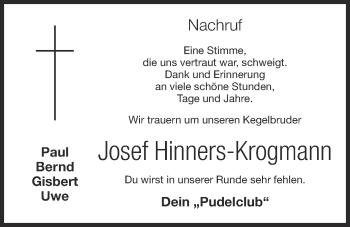 Anzeige von Josef Hinners-Krogmann von OM-Medien