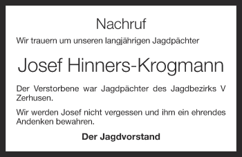 Anzeige von Josef Hinners-Krogmann von OM-Medien