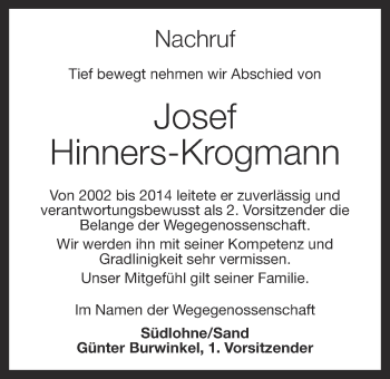 Anzeige von Josef Hinners-Krogmann von OM-Medien