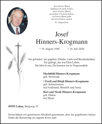 Anzeige von Josef Hinners-Krogmann von OM-Medien