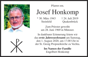 Anzeige von Josef Honkomp von OM-Medien