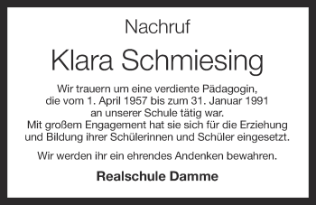 Anzeige von Klara Schmiesing von OM-Medien