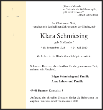 Anzeige von Klara Schmiesing von OM-Medien