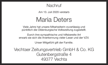 Anzeige von Maria Deters von OM-Medien