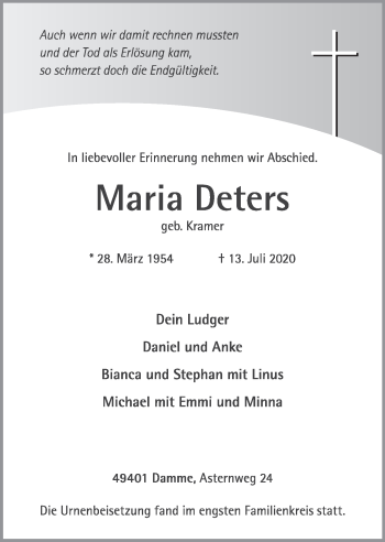 Anzeige von Maria Deters von OM-Medien