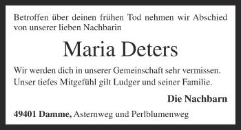 Anzeige von Maria Deters von OM-Medien