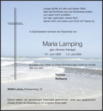 Anzeige von Maria Lamping von OM-Medien