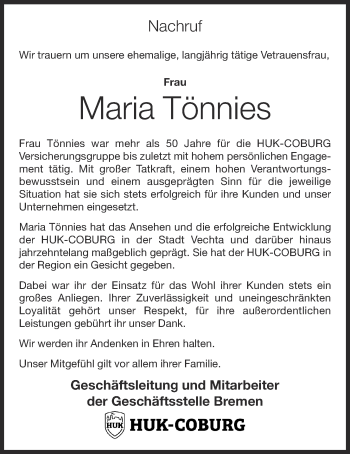 Anzeige von Maria Tönnies von OM-Medien