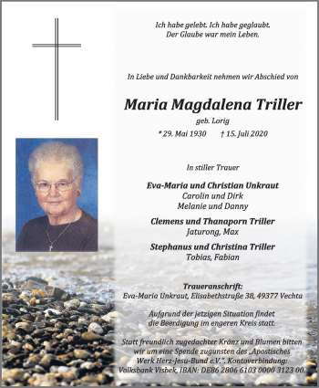 Anzeige von Maria Magdalena Triller von OM-Medien