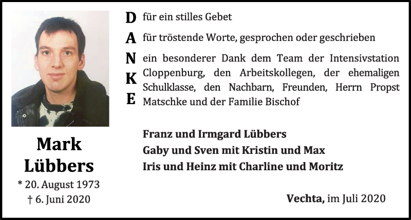  Traueranzeige für Markus Lübbers vom 25.07.2020 aus OM-Medien
