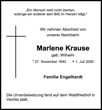 Anzeige von Marlene  Krause von OM-Medien