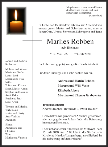 Anzeige von Marlies Robben von OM-Medien