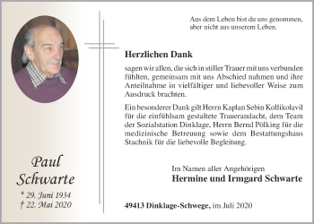 Anzeige von Paul Schwarte von OM-Medien
