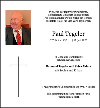 Anzeige von Paul Tegeler von OM-Medien