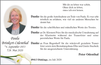 Anzeige von Paula Brinkert-Odenthal von OM-Medien