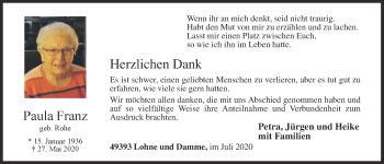 Anzeige von Paula Franz von OM-Medien