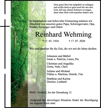 Anzeige von Reinhard Wehming von OM-Medien