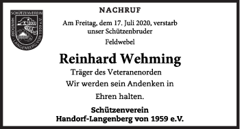 Anzeige von Reinhard Wehming von OM-Medien