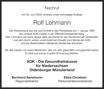 Anzeige von Rolf Lehmann von OM-Medien