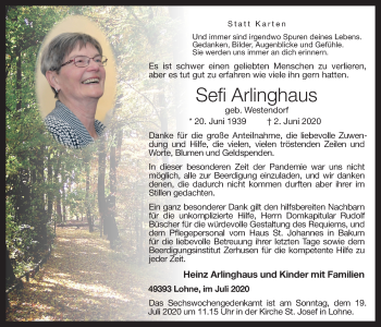 Anzeige von Sefi Arlinghaus von OM-Medien