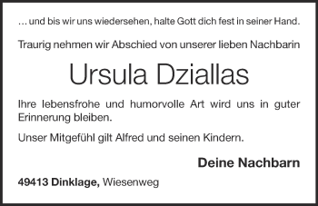 Anzeige von Ursula Dziallas von OM-Medien