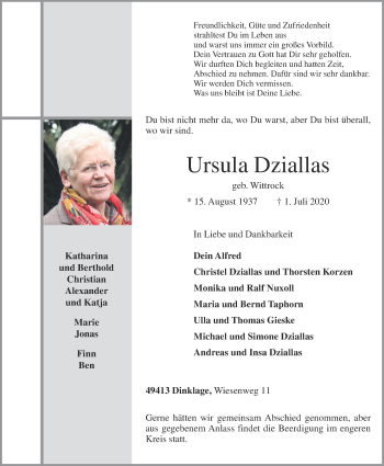 Anzeige von Ursula Dziallas von OM-Medien
