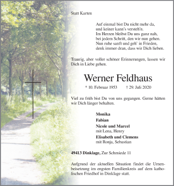 Anzeige von Werner Feldhaus von OM-Medien