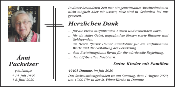 Anzeige von Änni Packeiser von OM-Medien