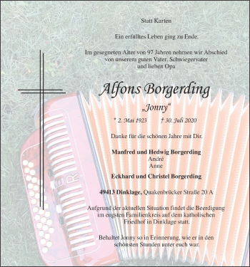 Anzeige von Alfons Borgerding von OM-Medien