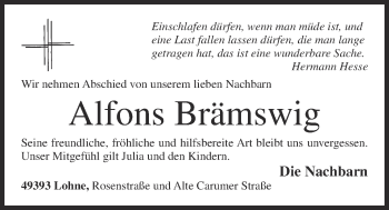 Anzeige von Alfons Brämswig von OM-Medien