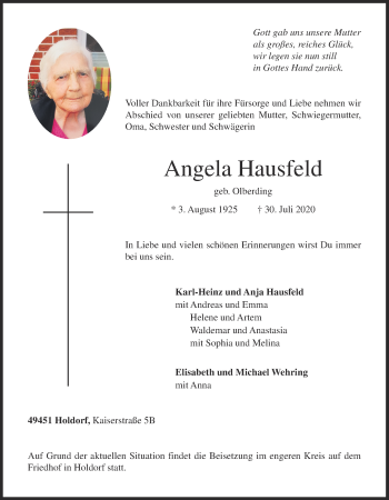 Anzeige von Angela Hausfeld von OM-Medien