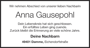 Anzeige von Anna Gausepohl von OM-Medien