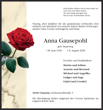 Anzeige von Anna Gausepohl von OM-Medien