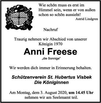 Anzeige von Anni Freese von OM-Medien